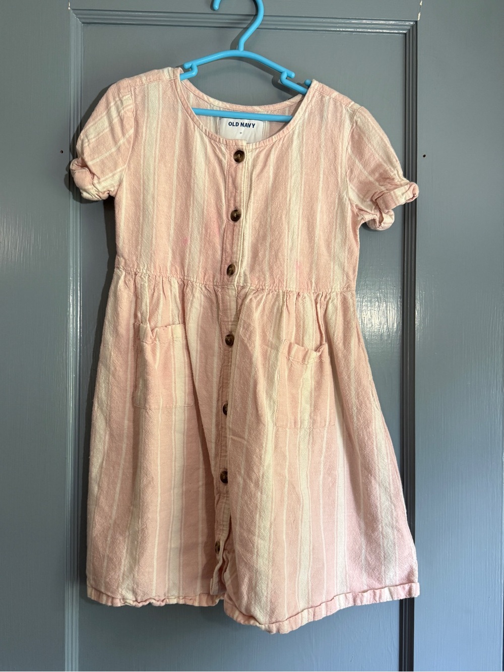 Old Navy Light Pink Striped Button-Front Girls' Casual Dress
